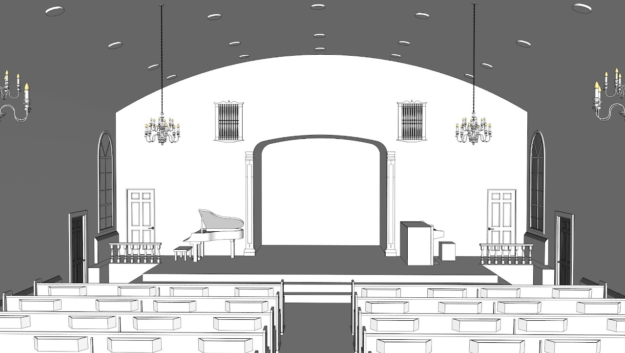 Preliminary church hall interior model in Havertown