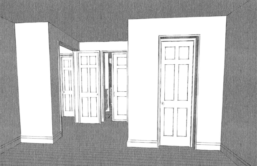 Existing hallway and door arrangement before the bathroom renovation