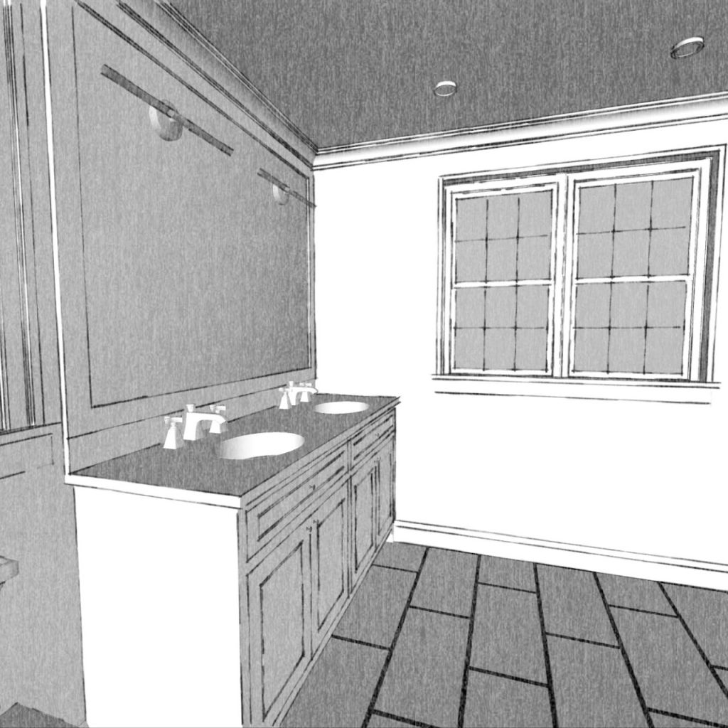 Bathroom model of the double vanity beneath the window