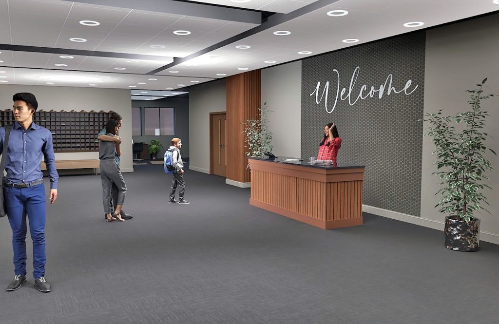 Church Main Hall & Lobby Interior Renovation Rendering — Milton PA — project image 12