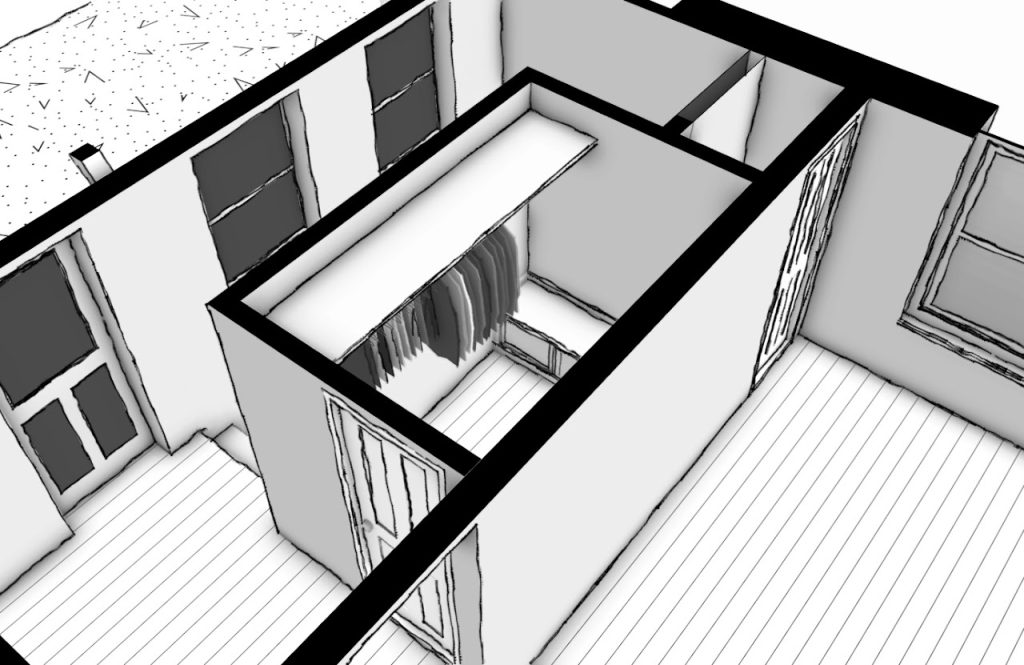 Cutaway model of the new interior passage and built-in storage