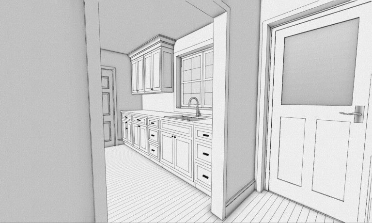 Interior model of the kitchen cabinetry beside the mudroom entrance