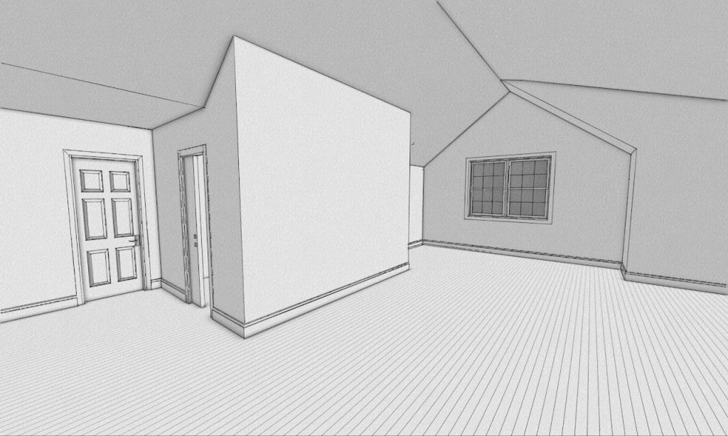 Open interior model of the unfinished bonus room above the garage