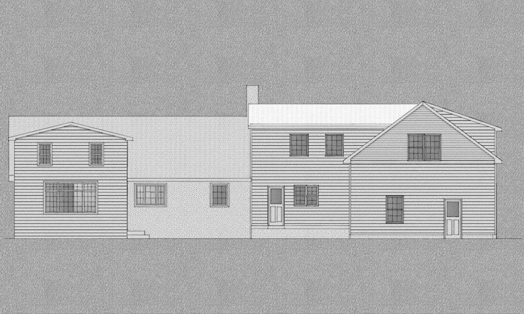 Rear architectural elevation of the expanded home and garage addition