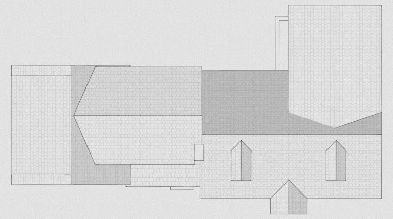 Roof plan showing the existing house and proposed garage addition