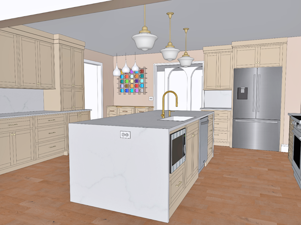 Kitchen visualization looking across the island — Lancaster, PA