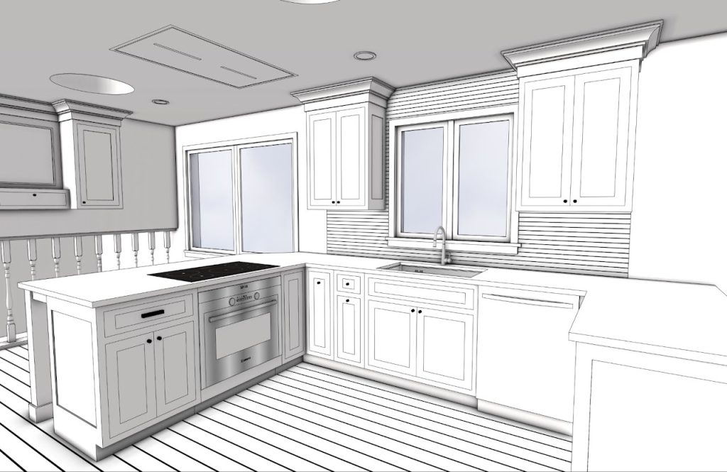 Kitchen model of the sink wall, window, dishwasher and adjacent tall cabinet