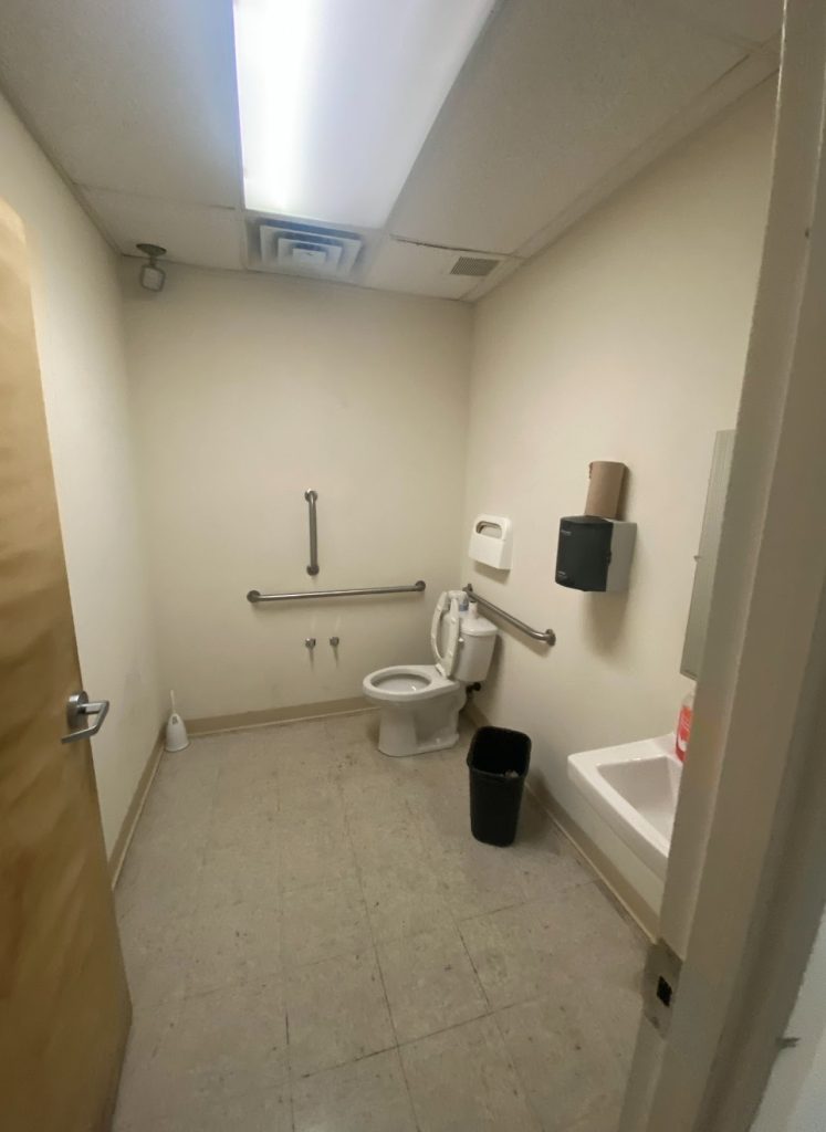 Existing accessible restroom inside the office and warehouse facility