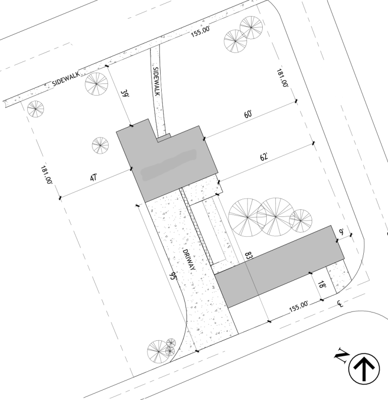 Site plan showing the Mountville residence and proposed rear porch area