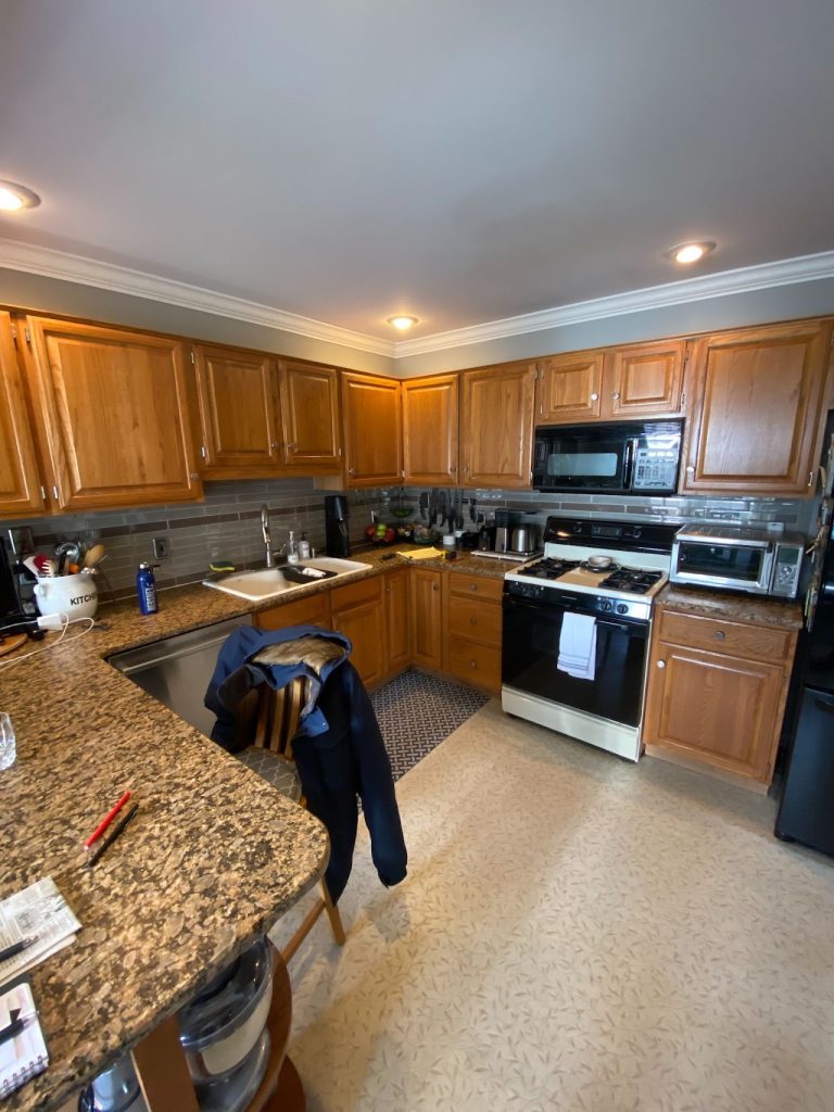 Existing Mountville kitchen before the Shaker-style renovation visualization