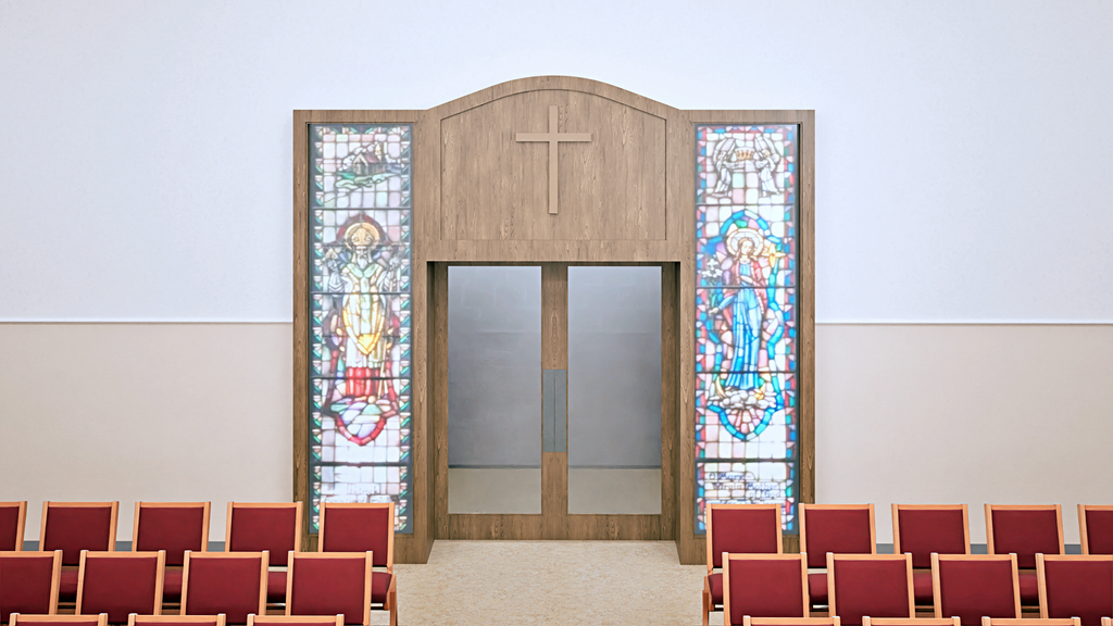 3D rendering of renovated church entrance in Lancaster PA