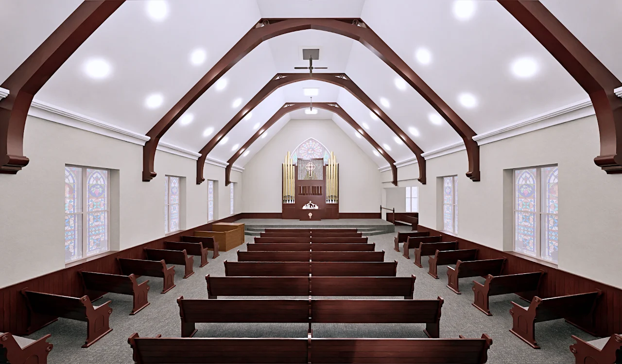 Church Interior Renovation Rendering — Walls, Stage & Transition Area, Whitehall MD